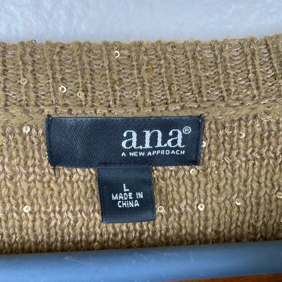 A.N.A. Womens Sweater Sz L Sequin Fairy Grunge Whimsigoth Boho Gold Metallic - Picture 6 of 10